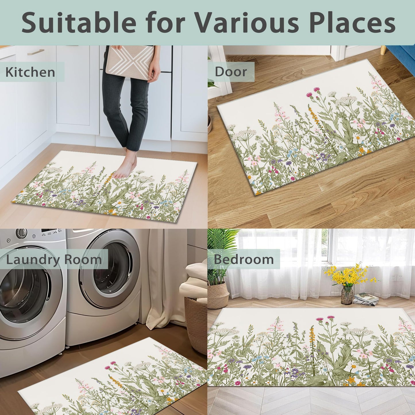 IGPPDO Door Mat, Flower Herbs Front Door Mat 17''x30'', Wild Plant Doormats Indoor Entrance, Welcome Entry Mat,Outdoor Welcome Mat,Low-Profile Floor Rugs for Entry Patio
