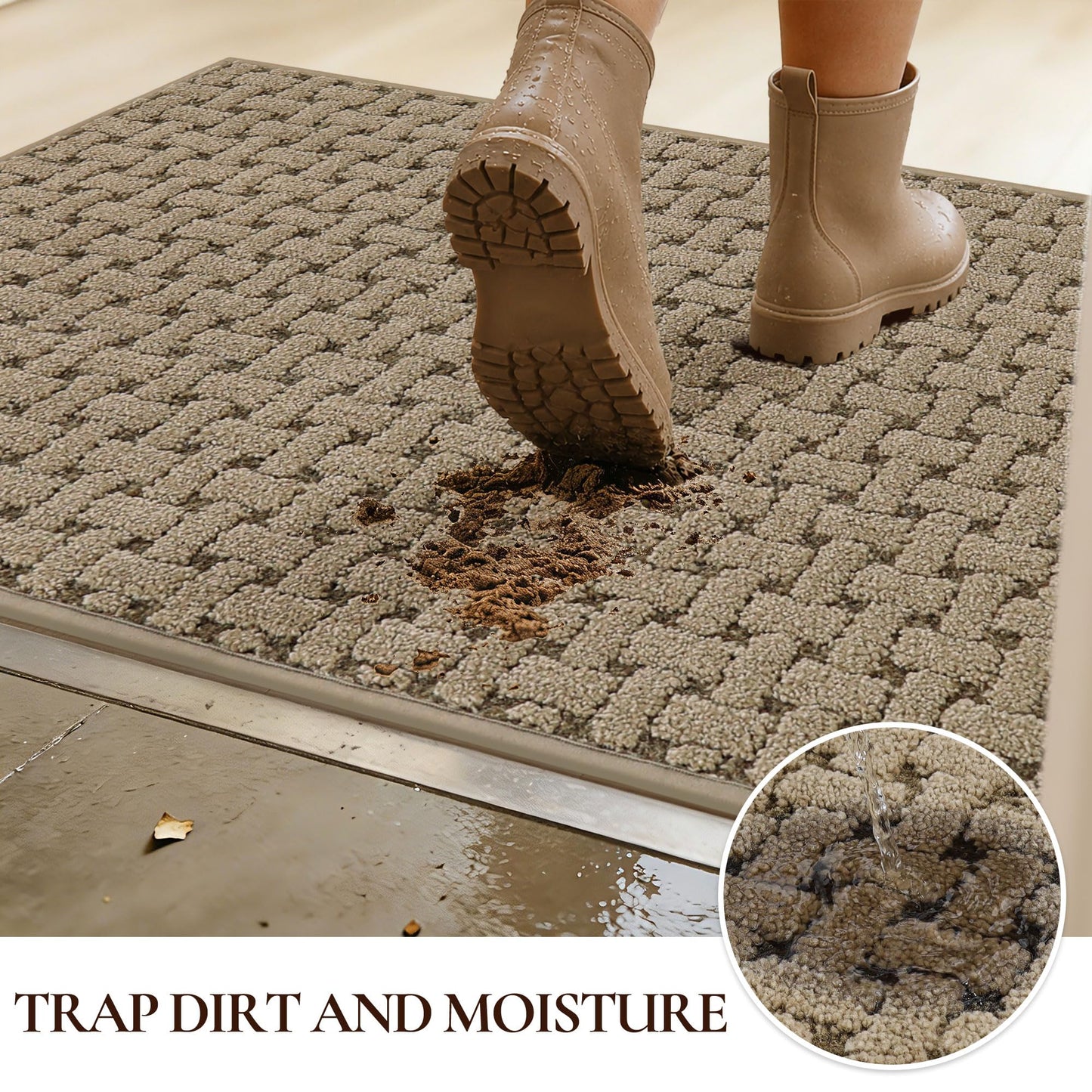 FLOORHUG Door Mat Indoor Entrance 32x48, Non-Slip Washable Doormats Entry Way Mats, Dirt Trapper and Absorbent Welcome Mat, Easy Clean Low-Profile Doormat, Front Door, Inside Entrance, Beige
