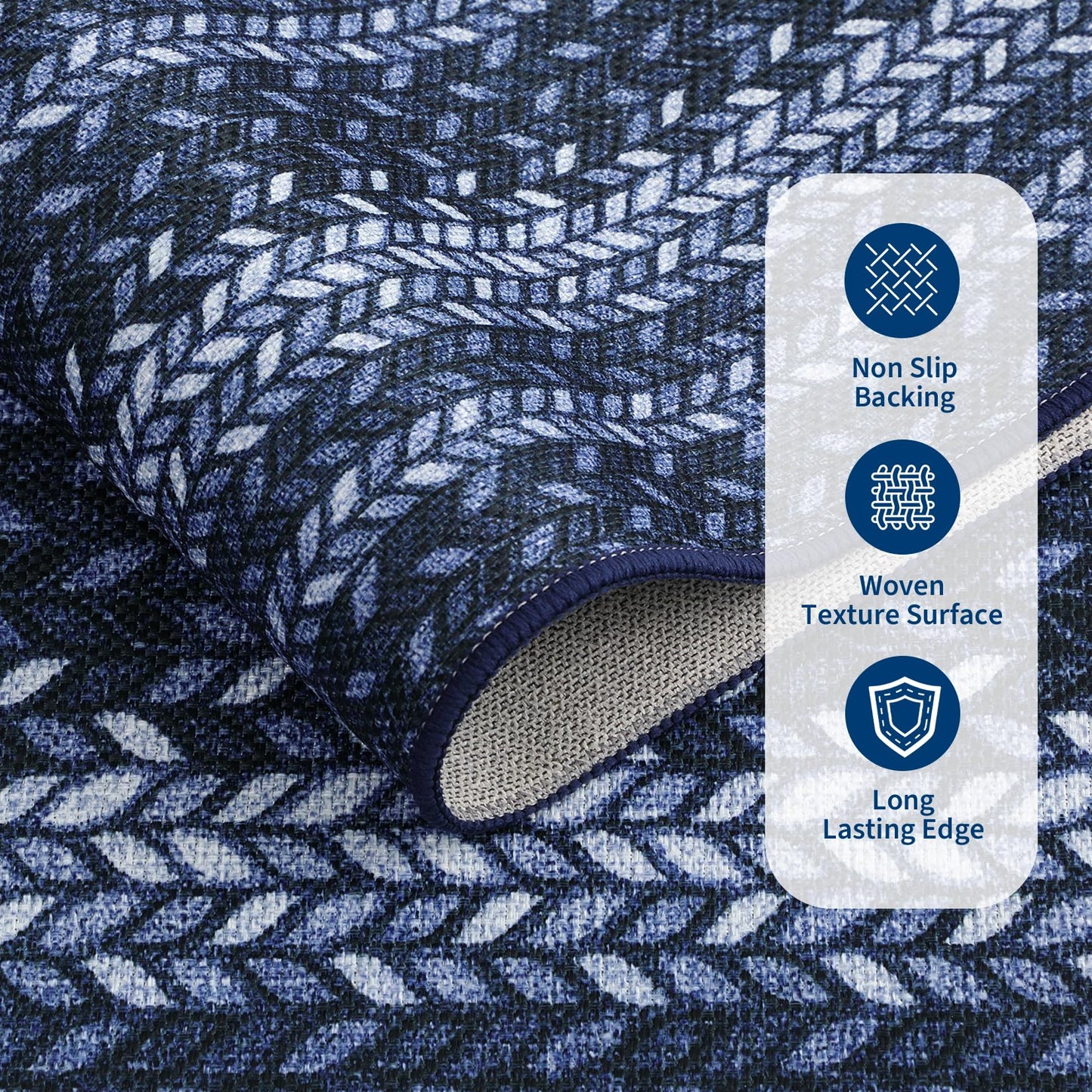 Washable Outdoor Patio 4x6 Area Rug Modern Easy Jute Indoor Outdoor Area Rugs Non Slip Stain Resistant Braided Living Room Throw Carpet Low Pile Easy Jute Rugs for Bedroom Kitchen, Slate/Blue