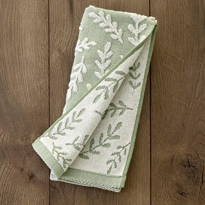SKL Home Leaf Sprig 100% Cotton Jacquard 2pc Hand Towel Set, Reversible &