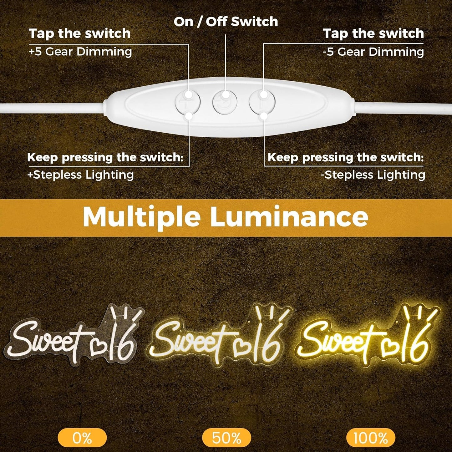 Sweet 16 Neon Sign, Cute Dimmable Light Up USB Powered LED 16th Birthday Party Neon Sign Light Hanging for Wall Decor Bedroom Sister Daughter Girl's Sixteen Party Decorations Gift (Warm White)