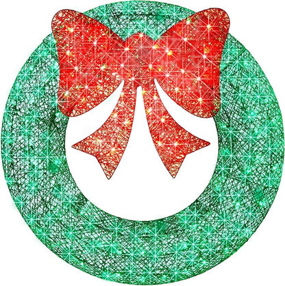 Best Choice Products 60in Pre-Lit Outdoor Christmas Wreath Decoration, LED Metal Holiday Decor for Home Exterior, Garden w/ 206 Lights, Bow - Green/Red