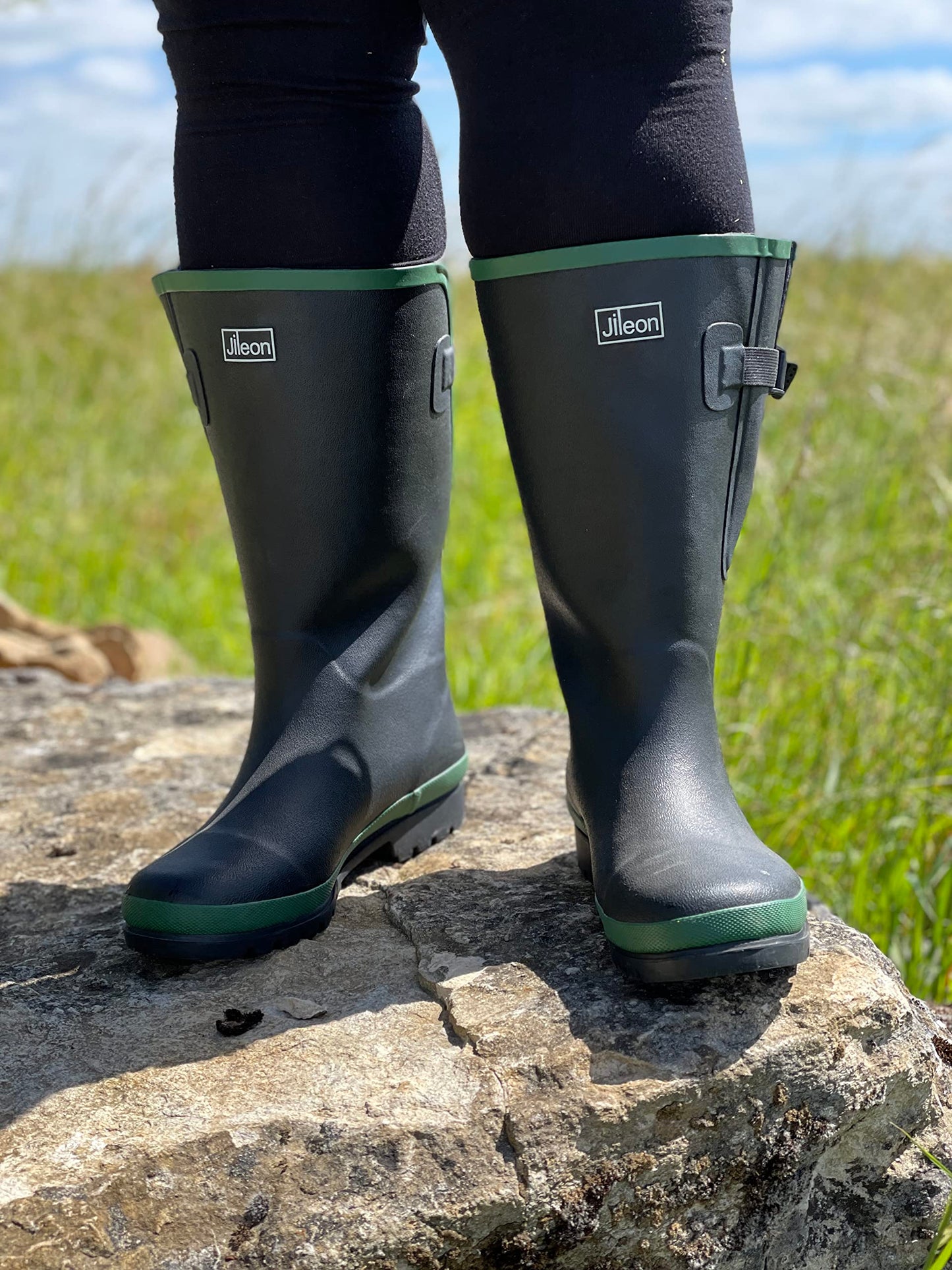 Jileon Extra Wide Calf Womens Rain Boots with Rear Expansion - Fit up to 20" Calves | Designed For Ladies with Wide Feet or Ankles | Durable and 100% Waterproof Boots