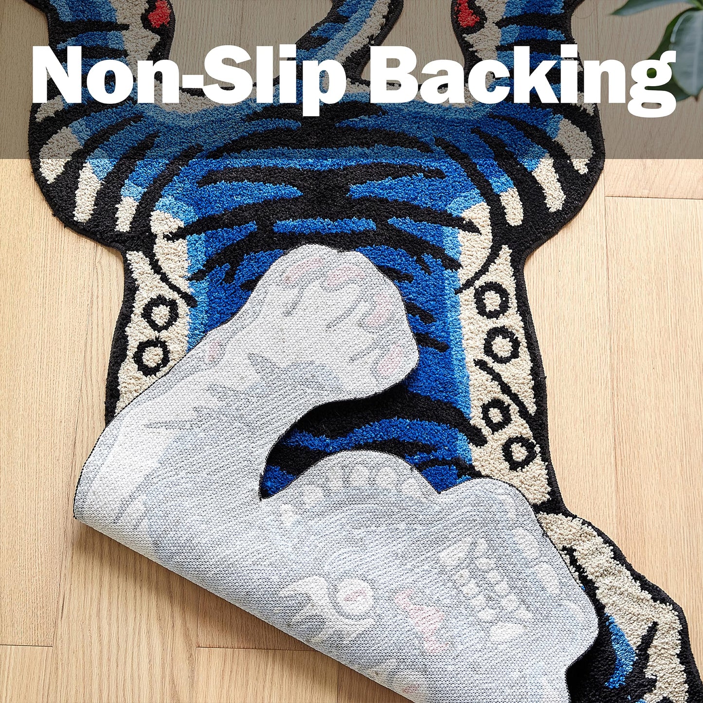 5x3.3 ft Tibetan Tiger Area Rug Tufted High Pile XLarge Indoor Machine Washable Carpet with Nonslip TPR Backing - Bedroom, Bathroom, Living & Dining Room Home Décor, Blue