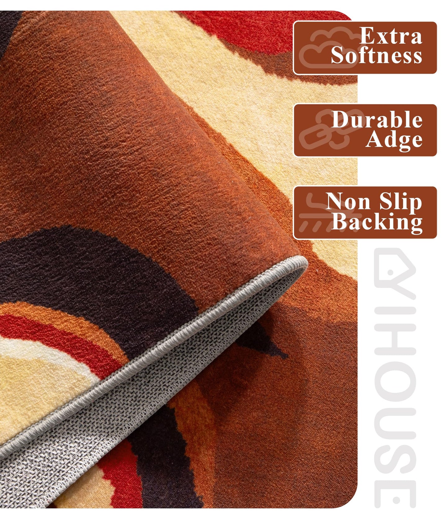 YIHOUSE Burnt Orange Rug 8x10 Washable,Alfombras para Salas,Farmhouse Brown Retro Carpets,Geometric Abstract Wavy Rug for Living Room,Unique Colorful Rugs for Bedroom,Dining Room