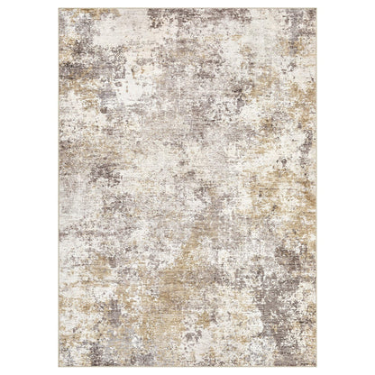 Nakagishi 9X12 Area Rugs for Living Room: Washable Modern Abstract Rug with Non-Slip Silicone Backing Low Pile Soft Carpet for Bedroom & Dining Decor Ideal for Families with Kids and Pets-Brown