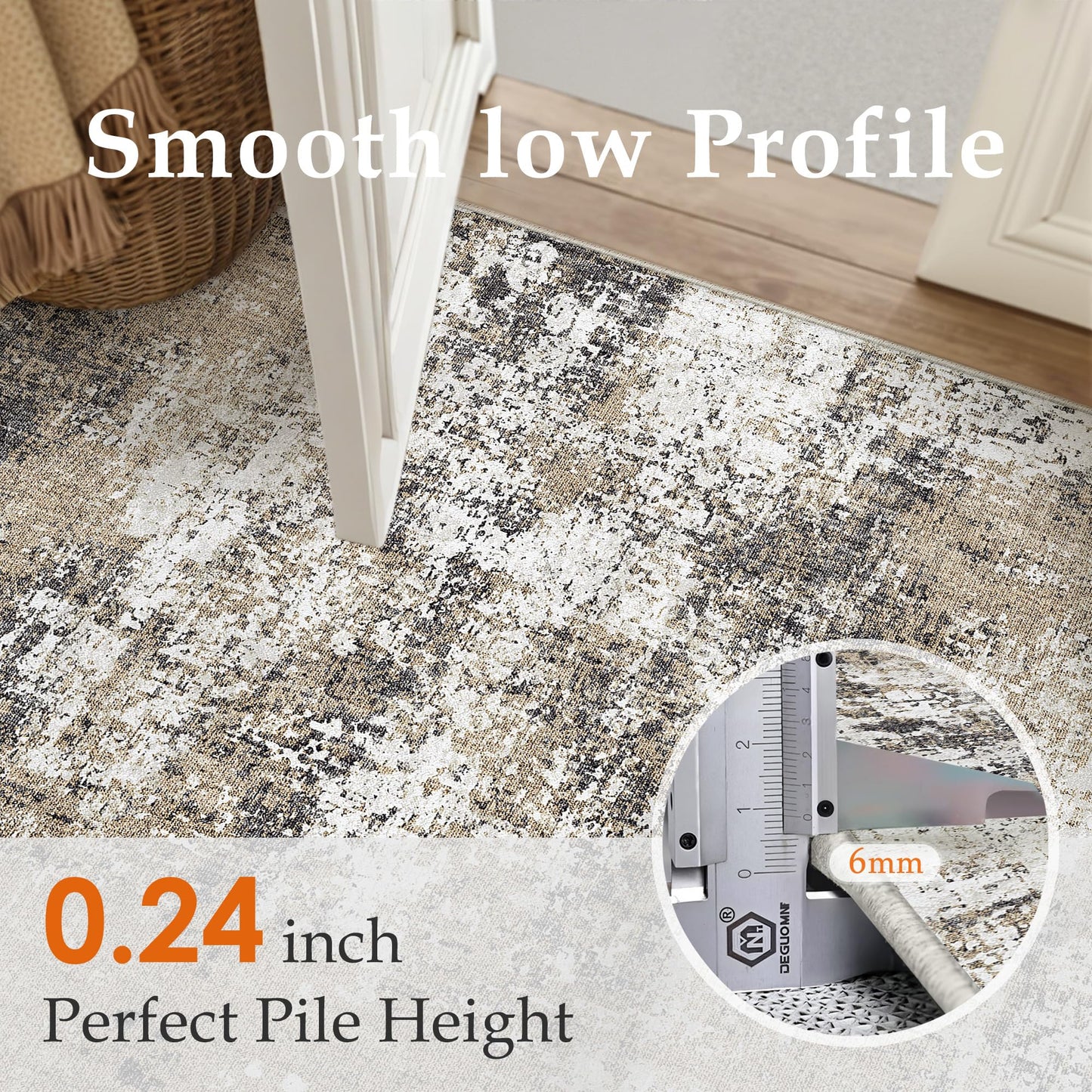 PureCozy 2x3 Abstract Area Rug Brown Washable Modern Entryway Carpet Non Slip Soft Neutral Low Pile Door Mat Contemporary Small Throw Rug for Bathroom Laundry Kitchen Dining Room