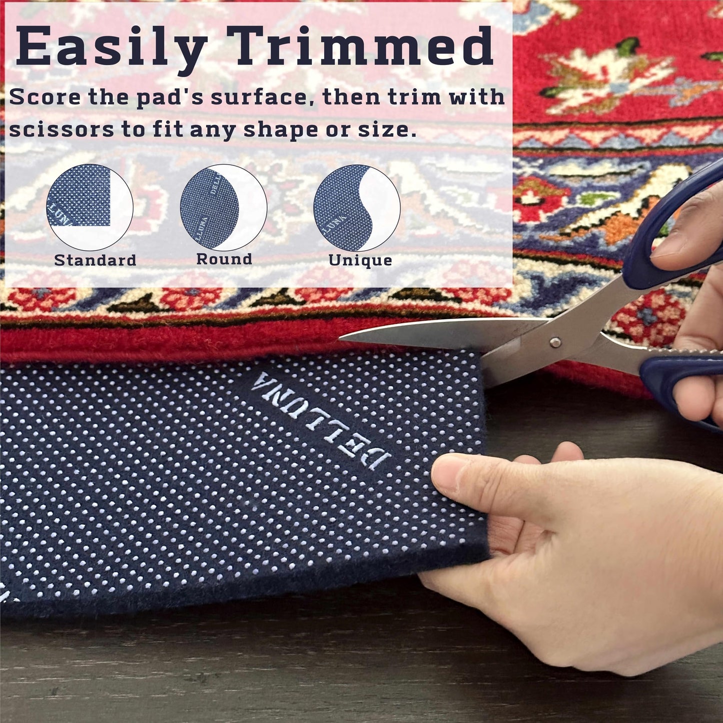 DELLUNA Non-Slip Area Rug Pad 1/8" Thick Double Side Rubber + Felt, 4'x6' Premium Deluxe Cushioned- Safe for All Floors, Adds Comfort and Protection, Ultra Strong Grip, Stop Rug from Moving.