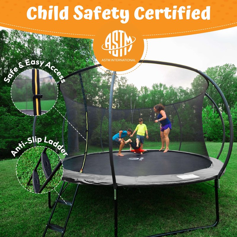 JUMPZYLLA Trampoline Outdoor 8FT 10FT 12FT 14FT 15FT 16FT with Enclosure, Non-Slip Ladder & Anti-Rust Coated Frame, ASTM Approved Recreational Backyard Large Trampoline with Net for Kids & Adults