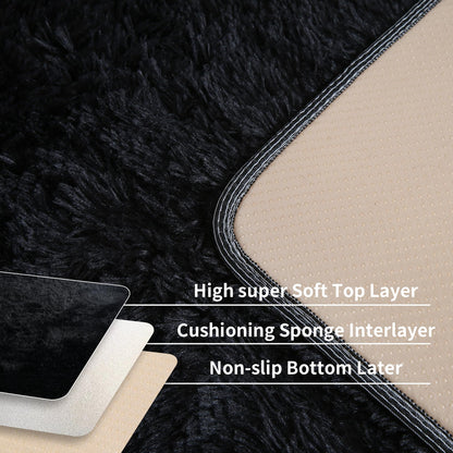 KICHOWUA 5x8 Black Fluffy Shag Rug for Bedroom, Ultra Soft Plush Fuzzy Washable Non Slip Floor Cozy Carpet, Modern Comfy Furry Shaggy Area Rug for Living Room, Kids Baby Boys Girls Nursery Dorm
