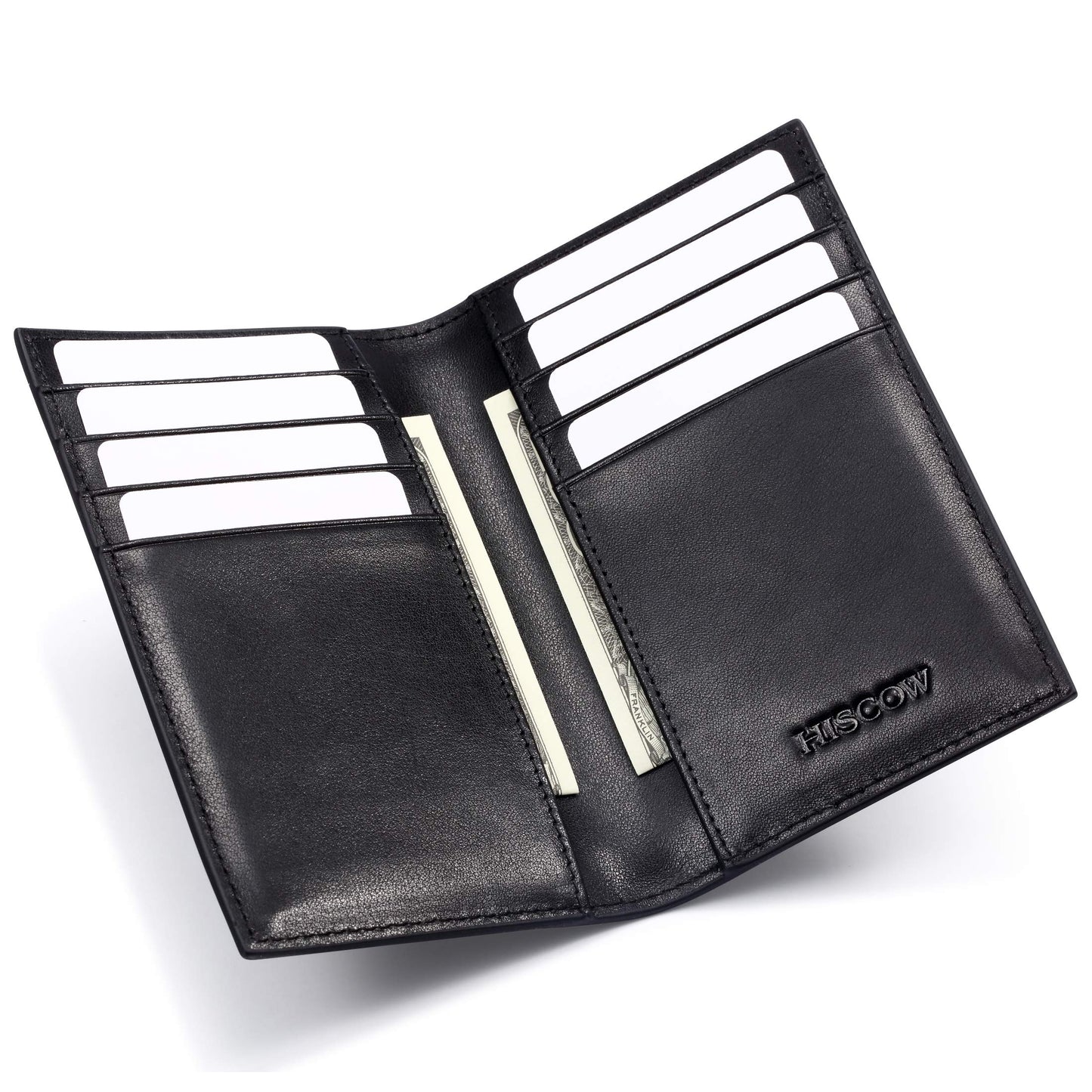 HISCOW Slim Leather Credit Card Holder for Men & Women 8cc, Italian Calfskin (Black)