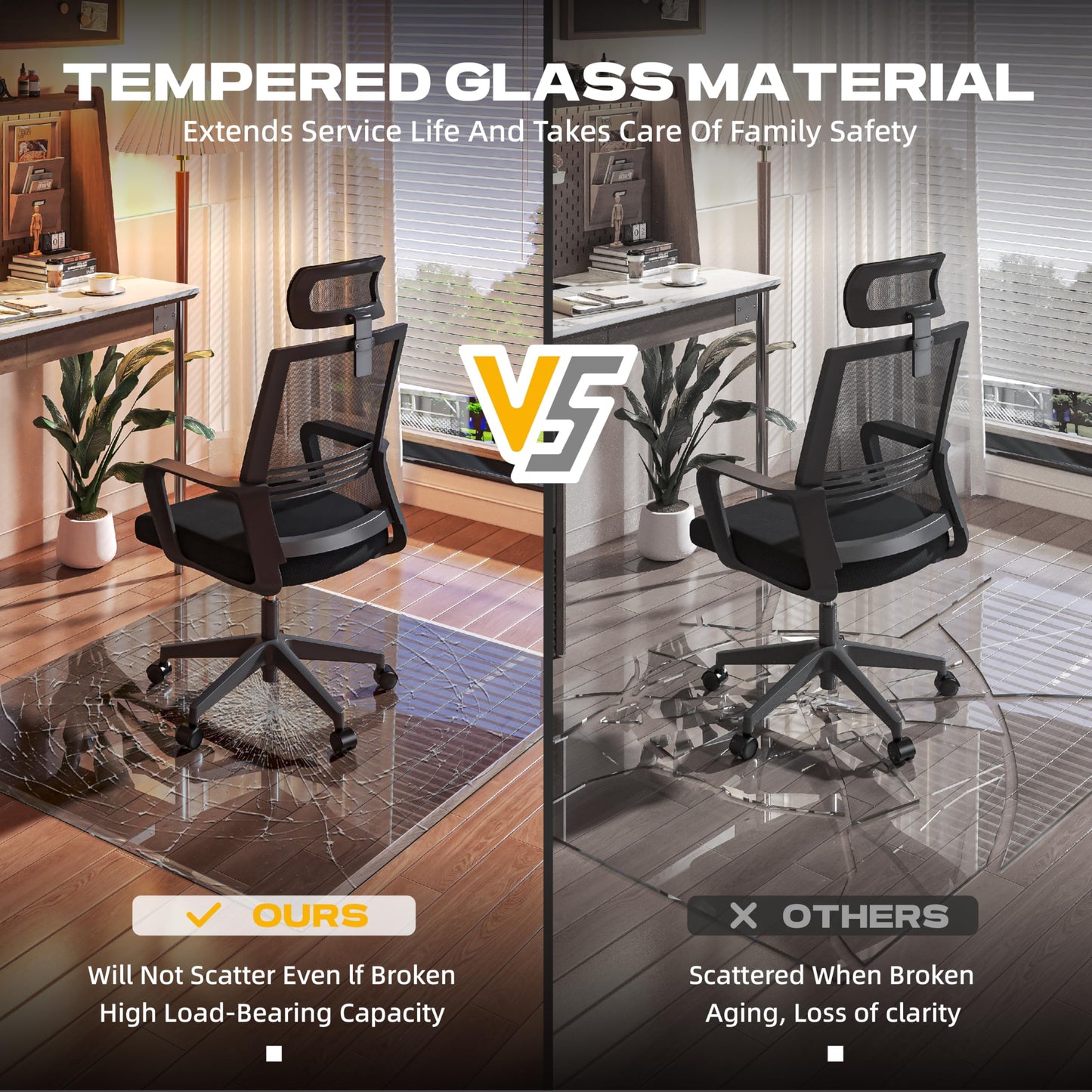 [Tempered Glass] 48“x30” Beveled Edge Glass Chair Mat with Polished Edge Clear Office Chair Mat, Glides Smoothly, Suitable for Carpet or Hardwood Floors (Grey)