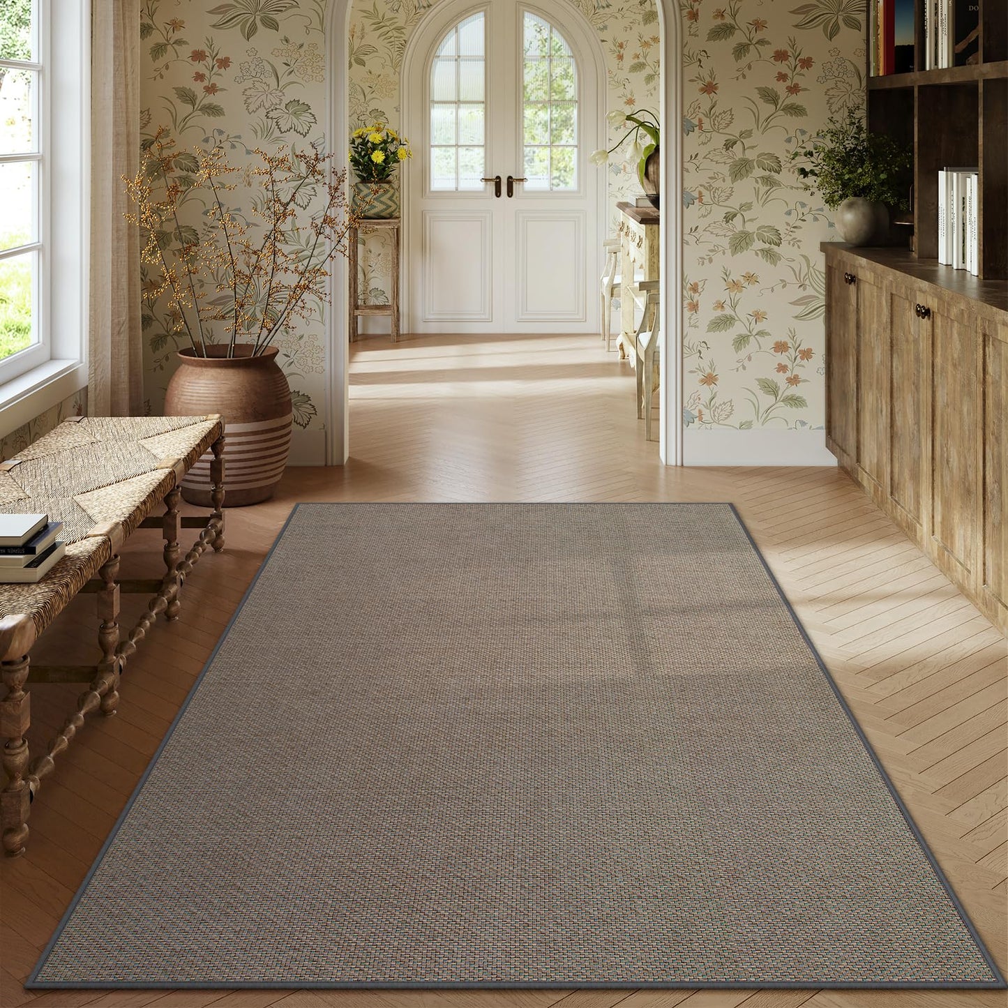 Lahome Noe Farmhouse Living Room Rug, 5x8 Washable Rugs for Bedroom Aesthetic Neutral Large Carpet, Grey Dining Room Non Slip Stain Resistant Floor Carpet for Office Entryway