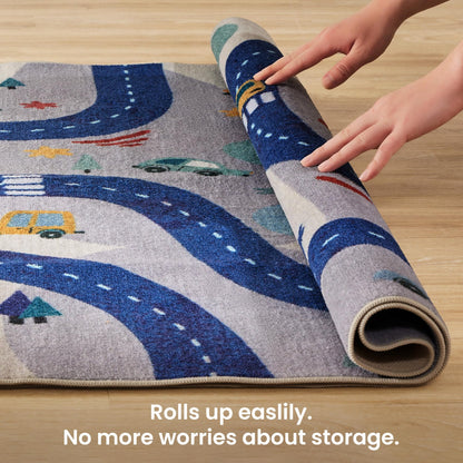 SLEEP ZONE Kids Rugs for Playroom, Area Rugs for Bedroom Girls and Boys, Washable Nursery Rug Carpet, Non Slip Rug Play Mat for Playing with Cars, City View, 4X6 Feet