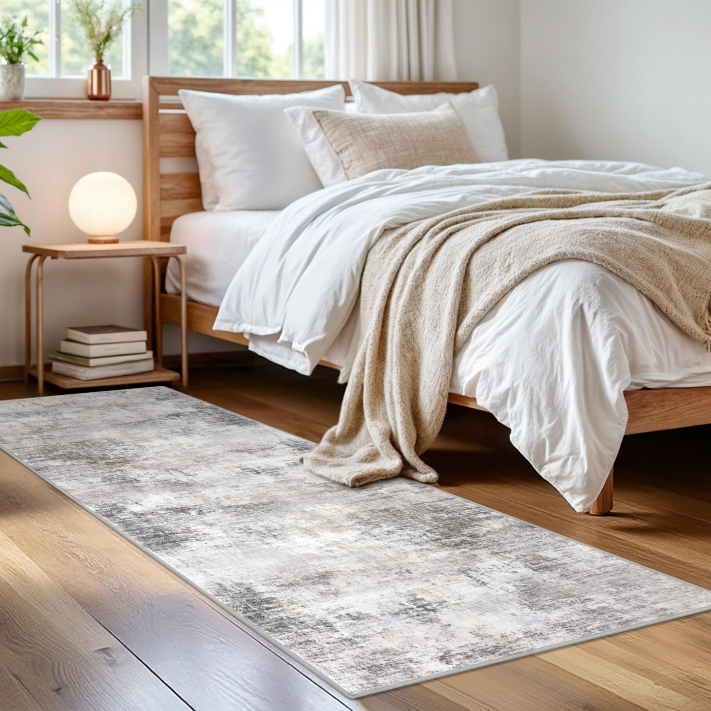 IOHOUZE Abstract Runner Rug 2x6 Ft Washable Runners for Hallways, Non Slip Kitchen Runner Printed Faux Wool Entryway Runner Indoor, Modern Abstract Floor Carpet for Hall Kitchen Bedroom, Grey Beige