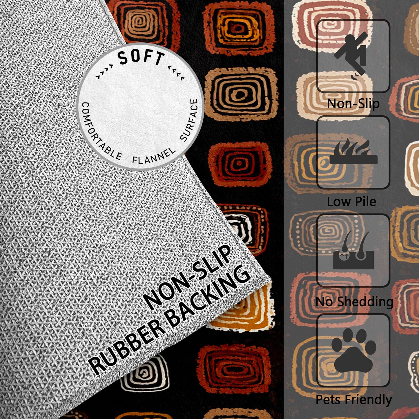 Phtbz Mid Century Rugs for Living Room -Retro Geometric Rug, 5x8 ft, Earth Tone Area Rug, Neutral Square Pattern Washable Non-Slip Stain Resistant, Modern Abstract Home Decor & Gifts