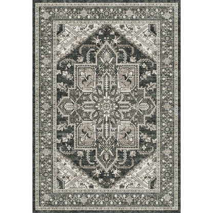 WITSHOCK Living Room Area Rugs 5x7: Washable Rug Boho Soft Non-Slip Low Pile Stain Resistant Foldable Carpet for Bedroom Playroom Dining Room Office Kitchen Farmhouse Home Decor Rug-Bitter Black