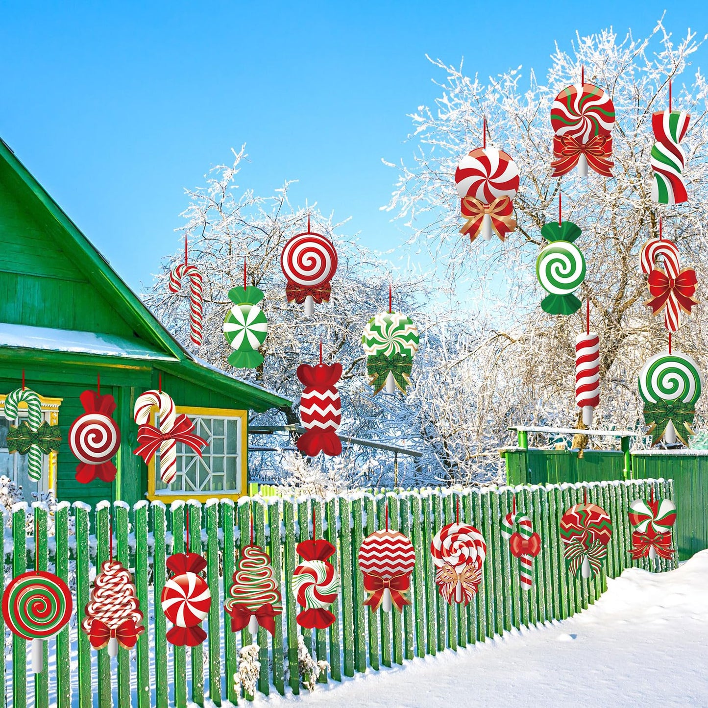 30 Pcs Christmas Decorations Outdoor Christmas Hanging Ornaments Peppermint Candy Yard Signs Double Sided Lawn Decorations Peppermint Ornaments for Xmas Party Home(Vivid Style)