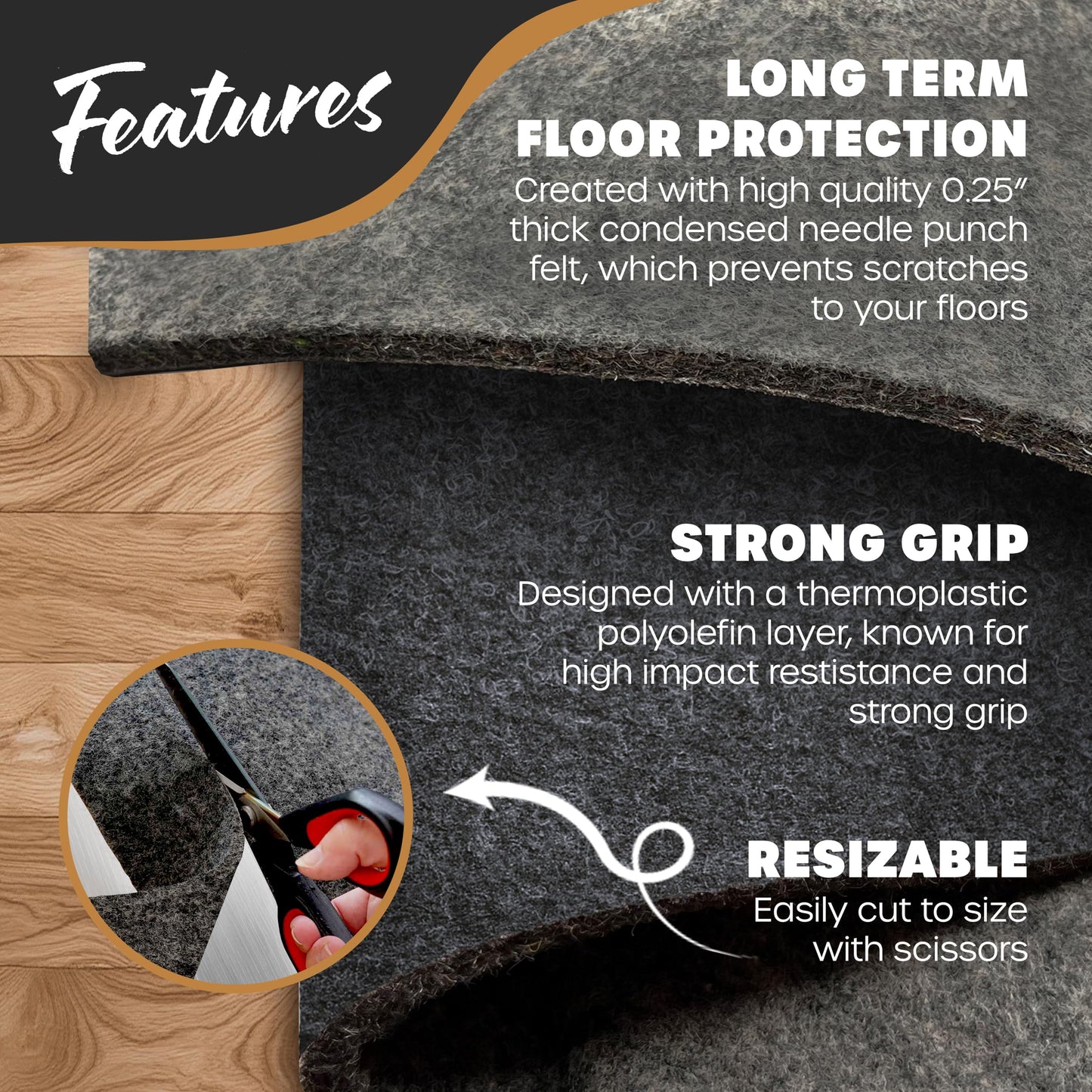 Nevlers 4 Ft x 6 Ft Felt TPO Non Skid Rug Pad & Carpet Pad 1/4" Thick