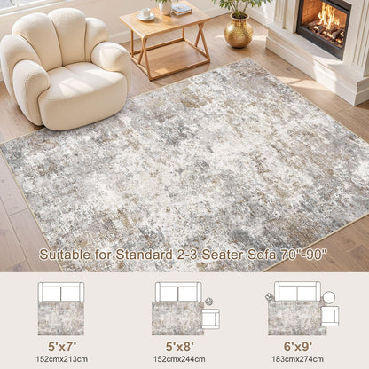 UERMEI 5x7 Area Rug Living Room Rugs - Washable Neutral Modern Abstract Soft Thin Large Rug Indoor Floor No Slip Rug Carpet for Bedroom Under Dining Table Home Office Decor - Brown Grey