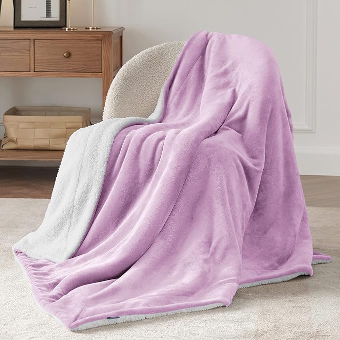 Bedsure GentleSoft Sherpa Fleece Throw Blanket for Couch - Thick and Warm Throw for Girls, Soft Fuzzy Plush Kids Blanket for Winter, Lilac, 50x60 Inches