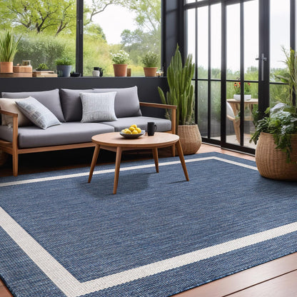 Luul Home Bordered Outdoor Rug 6x9 Washable Outside Carpet for Indoor Patio Porch Waterproof Easy Cleaning Non Shedding Area Rugs Blue 6 x 9