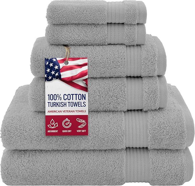 American Veteran Towel, 100% Cotton Turkish 6 Piece Towel Set, Luxury Towels