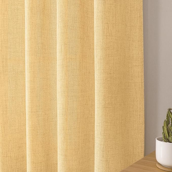 Tollpiz Linen Curtain Bedroom Rod Pocket Semi Sheer Curtains Burlap Light Filtering Thick Linen Drape for Living Room, 54 x 63 inches Long, Beige, Set of 2 Panels