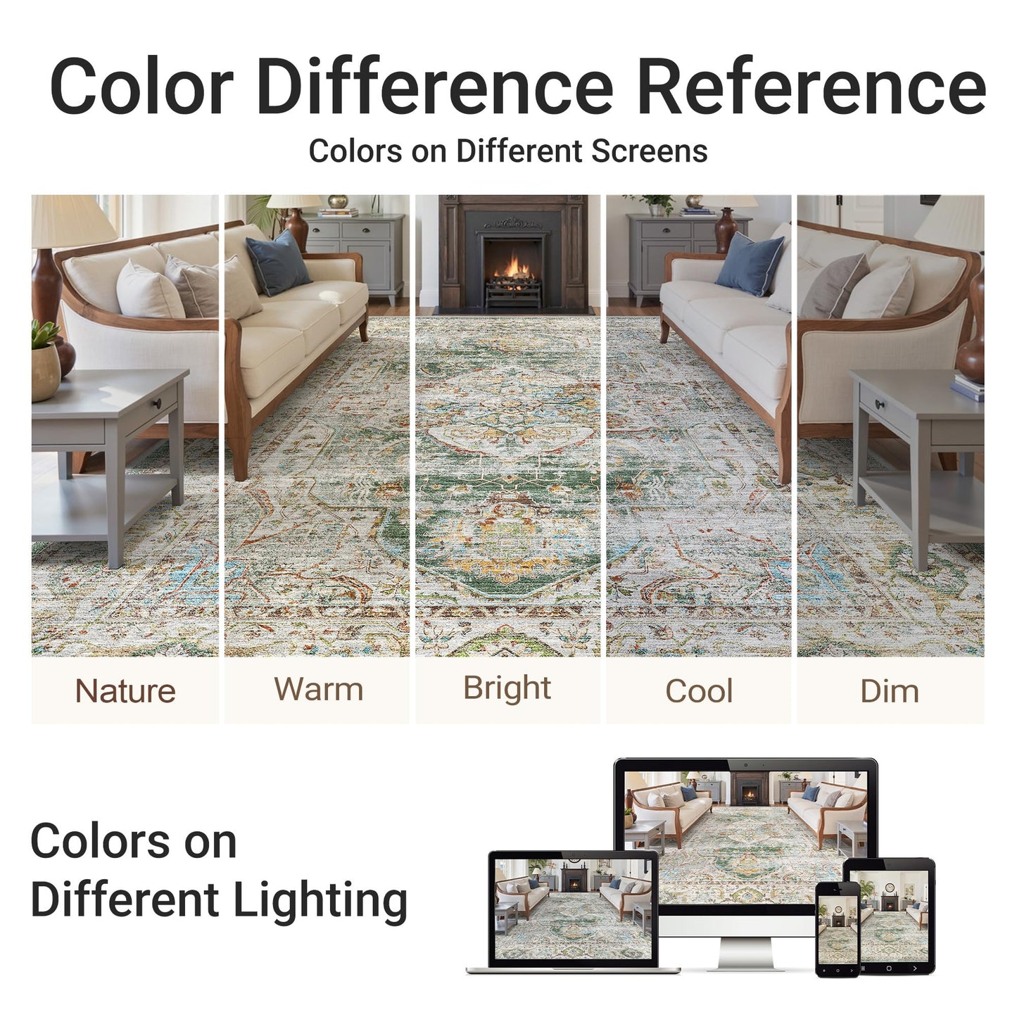 befbee 6x9 Area Rugs for Living Room - Stain Resistant Non-Slip Backing Machine Washable Rugs for Bedroom - Boho Persian Large Area Rug (Green, 6'x9')