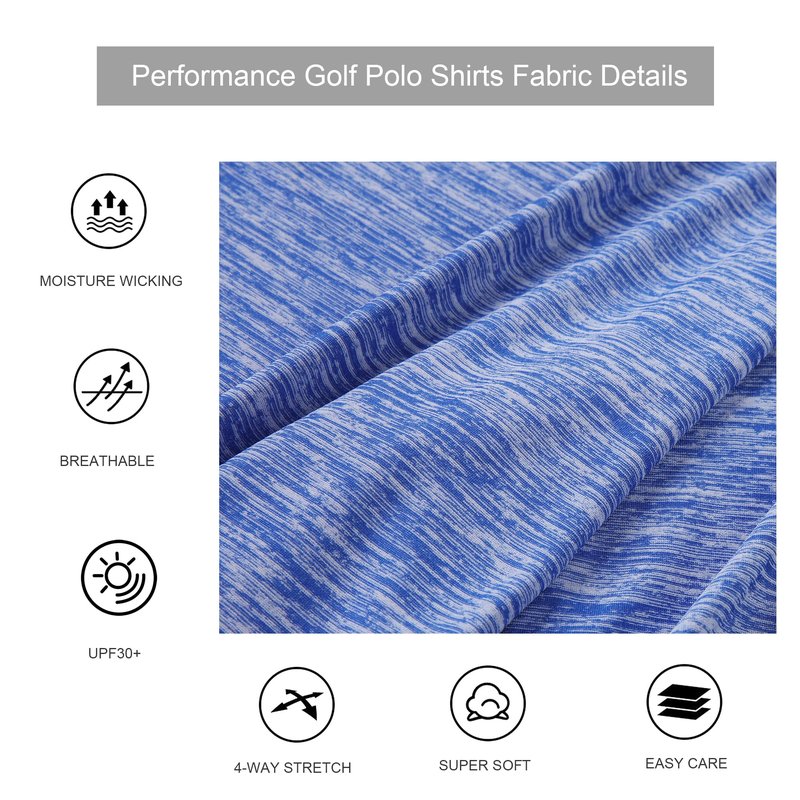 Alex Vando Mens Golf Shirt Moisture Wicking Quick-Dry Short Sleeve Casual Polo Shirts for Men,Blue,L