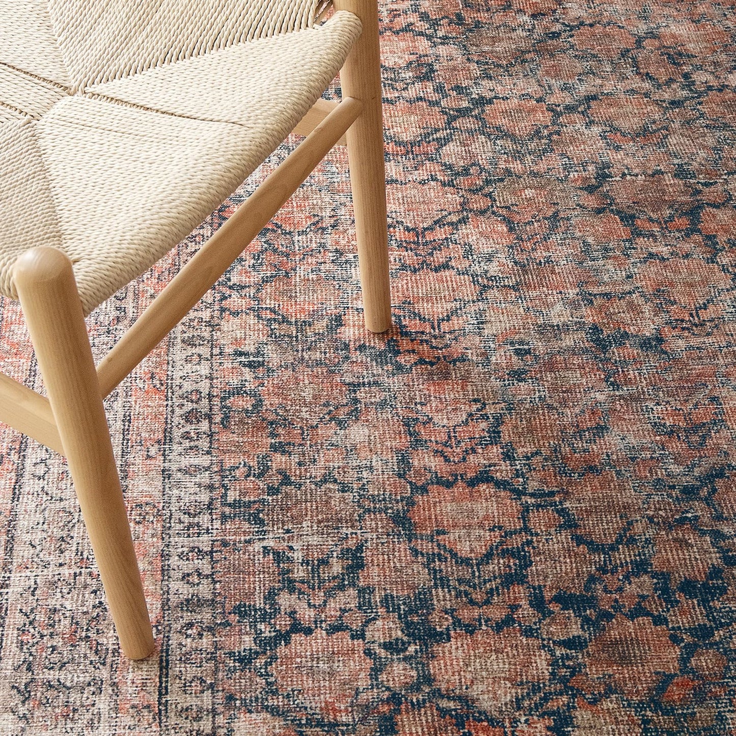 KNOTTING MATTERS Rustica 3’ x 5’ Area Rug – Clay Rose & Blue-Cast Graphite Heritage Flatweave, Low-Pile – Easy Clean Accent Rug – Perfect for Entryway, Hallway, Kitchen, Bedroom – Pet & Kid Friendly