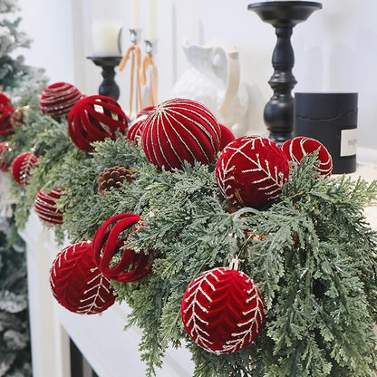 20PCS Velvet Ornaments for Christmas Tree, 2.36INCH Glitter Flocked Christmas Ornaments Decorations Balls Set Decor