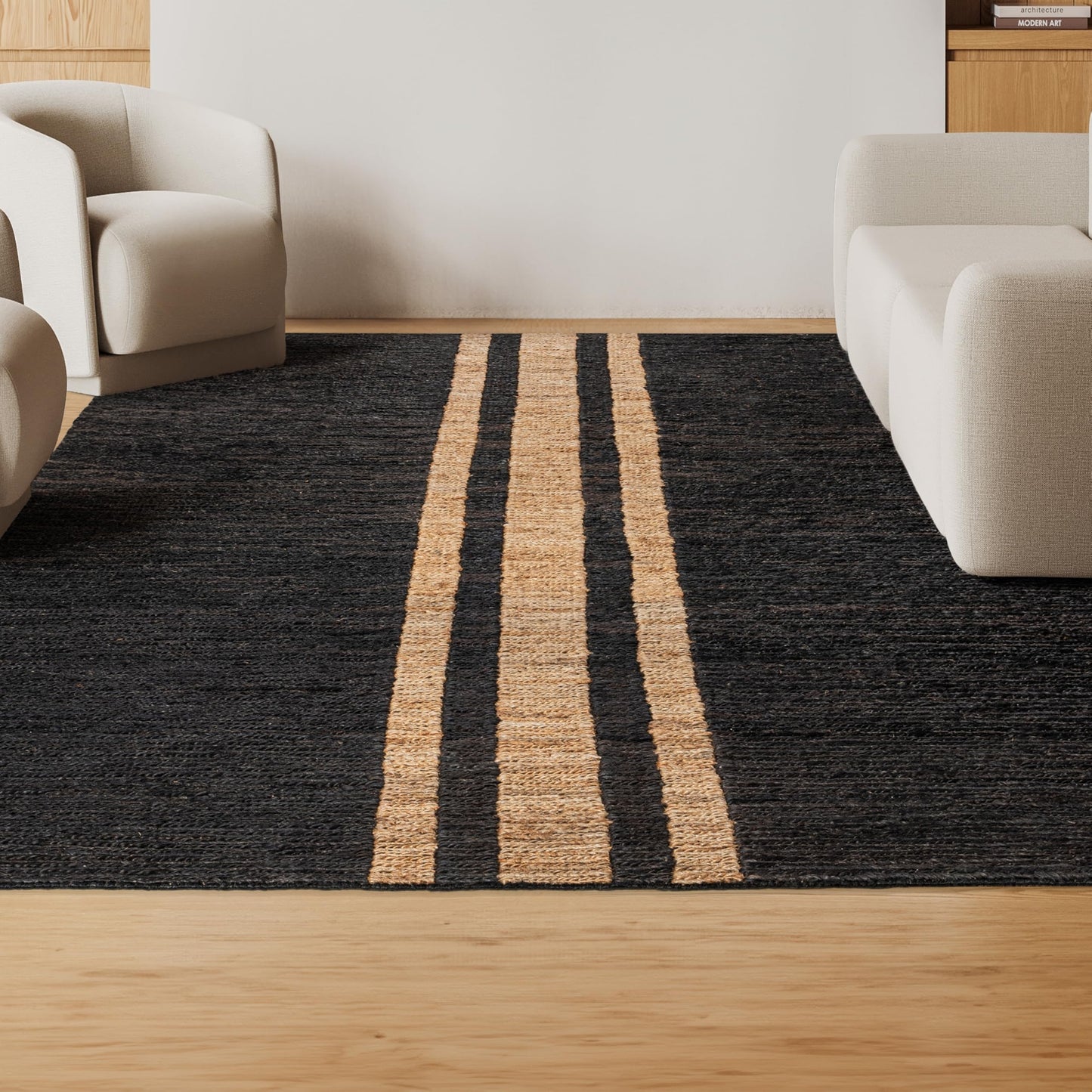 JONATHAN Y Olivier Wide Ticking Stripe Jute Black/Natural Indoor Area Rug, 4x6, Rustic, Farmhouse, Easy-Cleaning for Living Room, Bedroom, Kitchen, Non-Shedding (NRF200B-4)