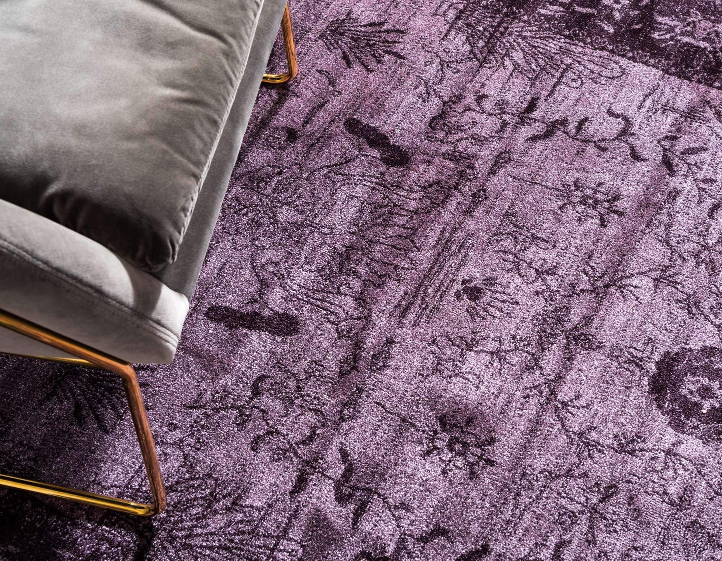 Unique Loom La Jolla Collection Farmhouse, Contemporary, Botanical, Traditional, Vintage Area Rug (8' 0 x 8' 0 Square, Violet/Dark Purple)