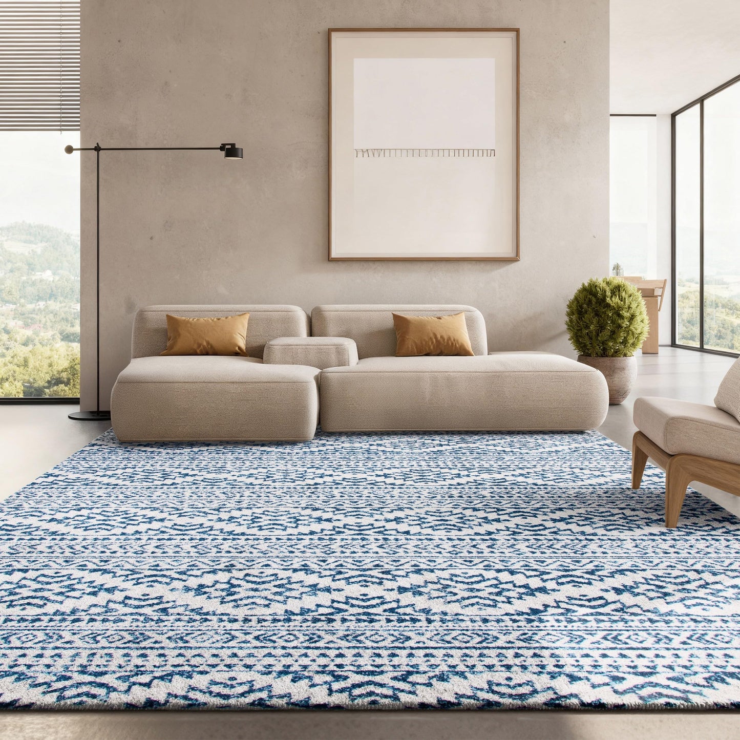 SAFAVIEH Area Rug 9x12 - Tulum Collection - Large - Ivory & Navy, Moroccan Boho Tribal Design, Non-Shedding & Easy to Clean, Ideal for Living Room, Bedroom, Dining Space (TUL272D)