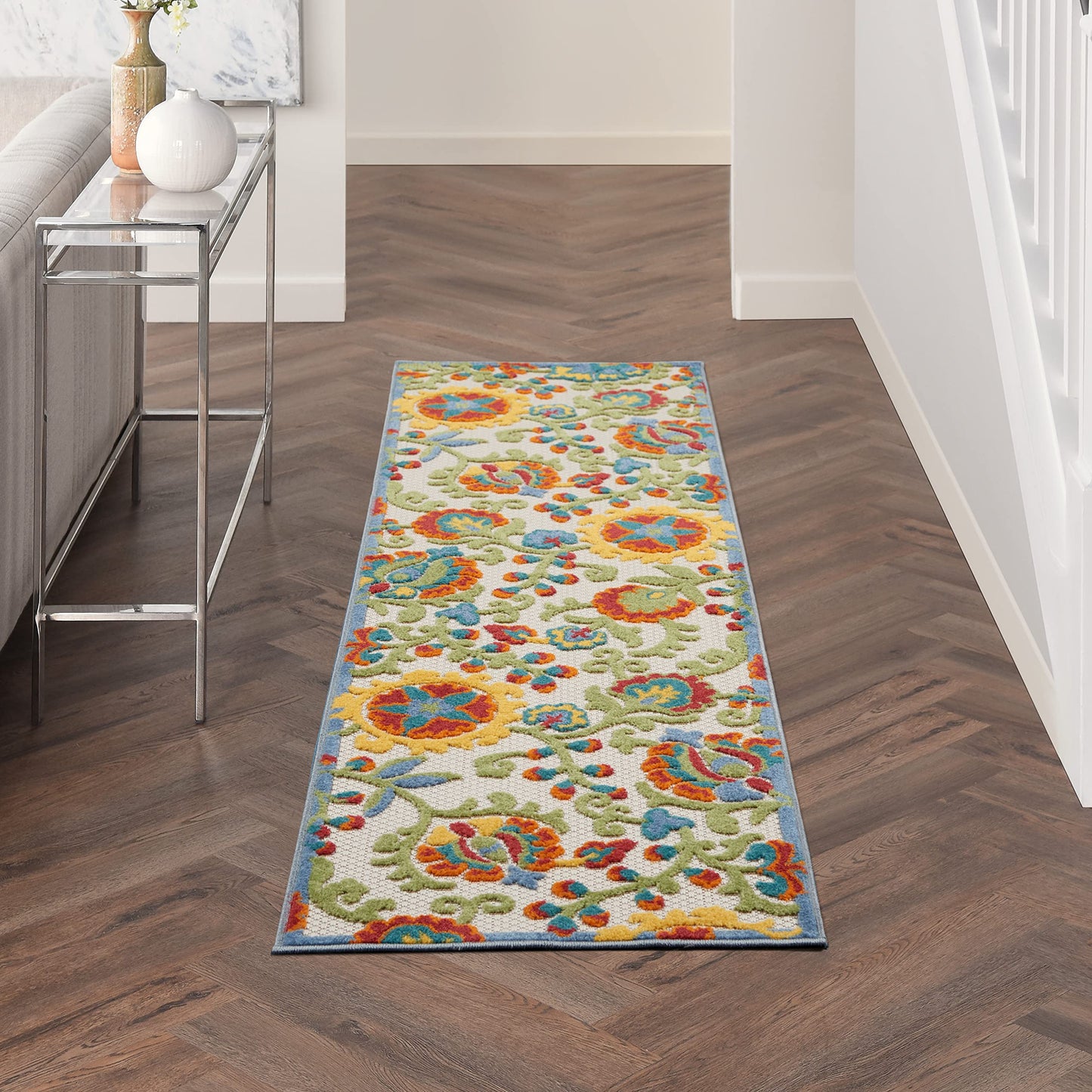 Nourison Home Aloha Ivory Multicolor 2'3" x 8' Area Rug - Easy Clean, Non Shedding, Bed Room, Living Room, Dining Room, Kitchen (8' Runner)