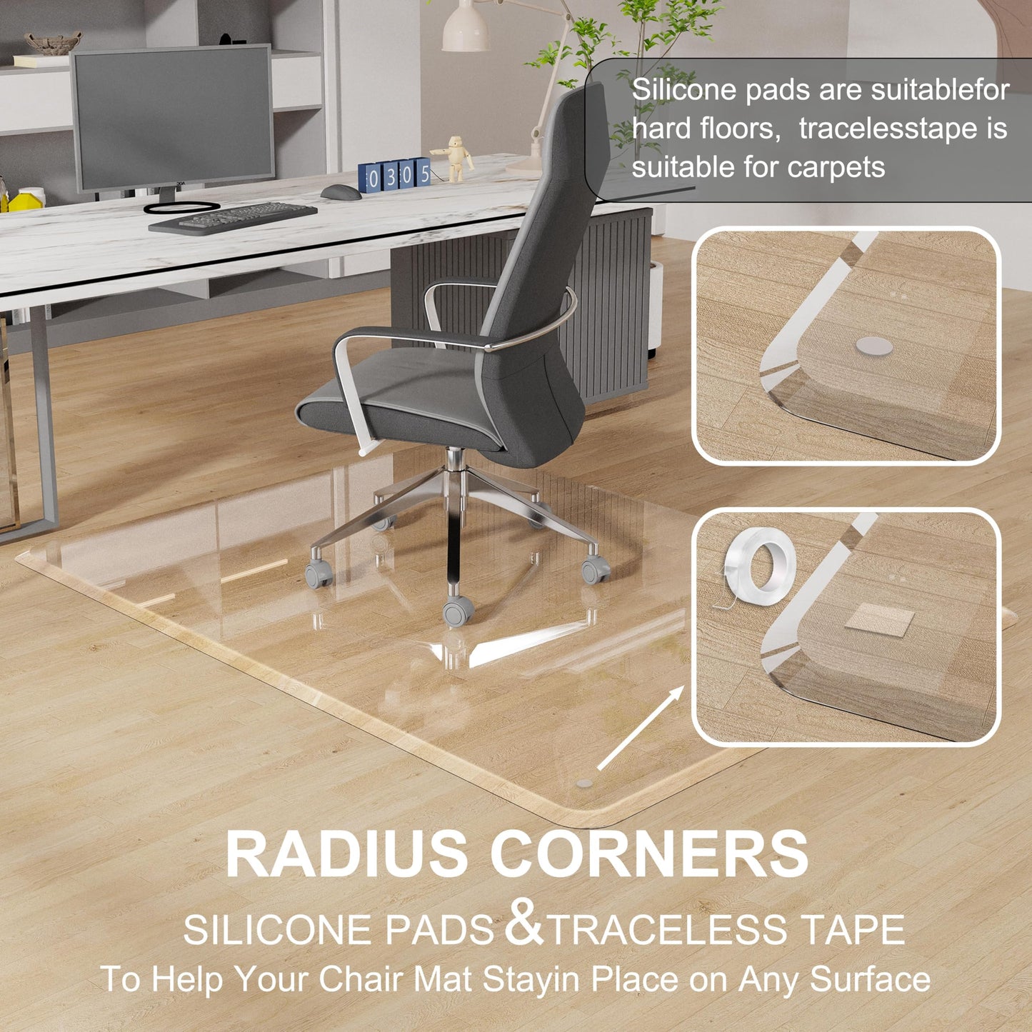 MESAILUP Beveled Edge Office Chair Mat for Carpet or Hardwood Floor 36" x 48" Clear Chair Mats for a Smooth Glide and Easy Roll On/Off, Heavy Duty and Non-Slip Pad Floor Ultimate Desk Chair Mat