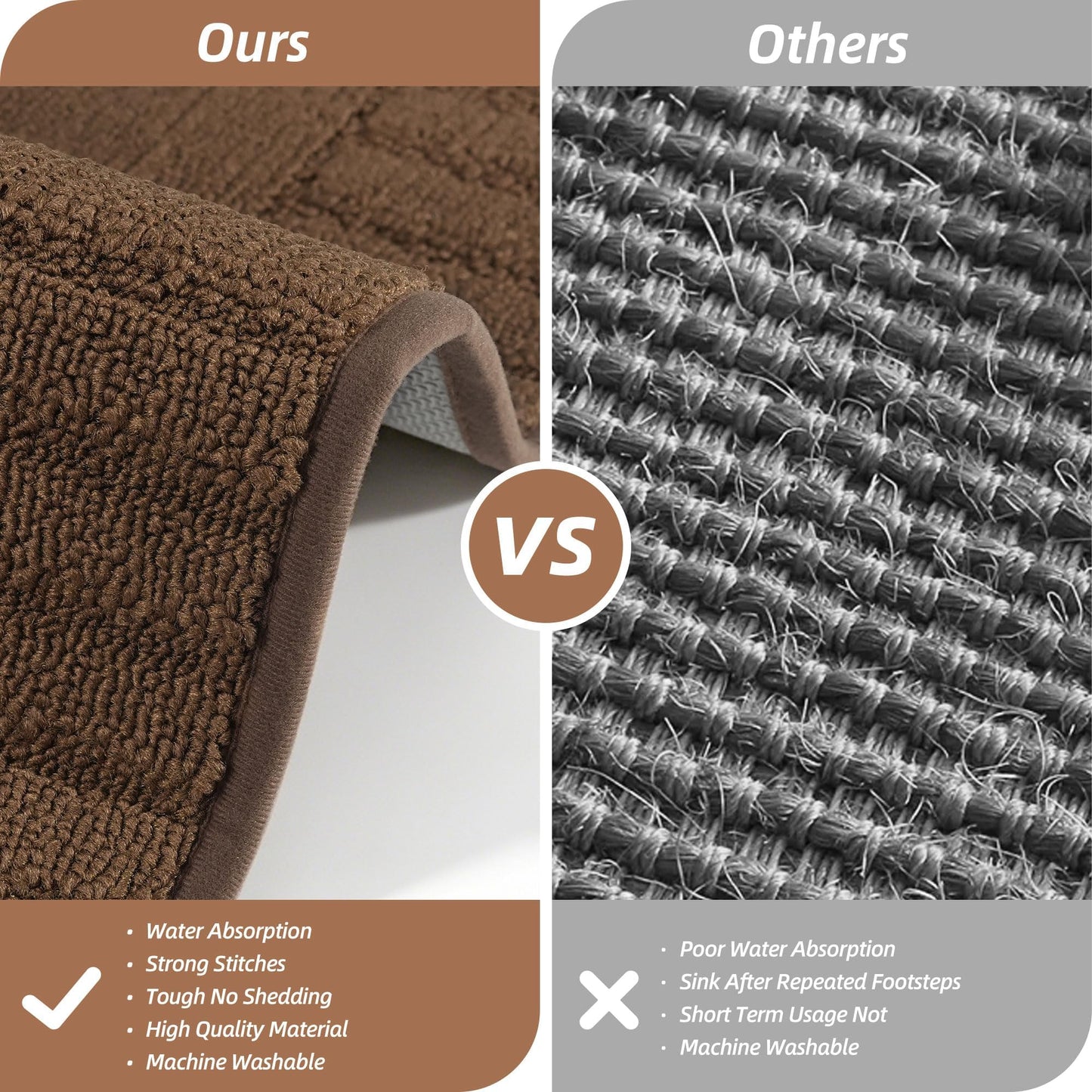BEQHAUSE-Kitchen-Rugs-Anti-Slip-Kitchen-Mats-for-Floor Absorbent Kitchen Mat Set of 2 Washable Kitchen Runner Rug with TPR Non Skid Backing,Brown 24x35inch/24x60inch