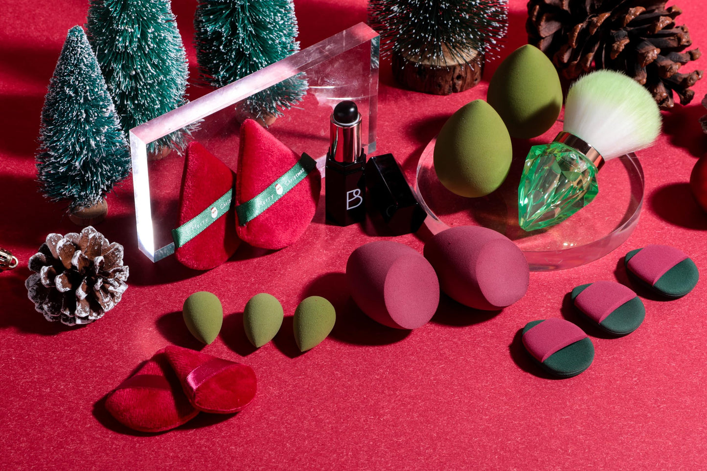 BS-MALL 14 Pcs Portable Makeup Sponge Set With Diamond-shaped Kabuki Powder Brush - Beauty Blender Sponge, Triangle Puff And Multi-functional Sponges For Liquid, Cream,With Travel Case (Orange Pink)