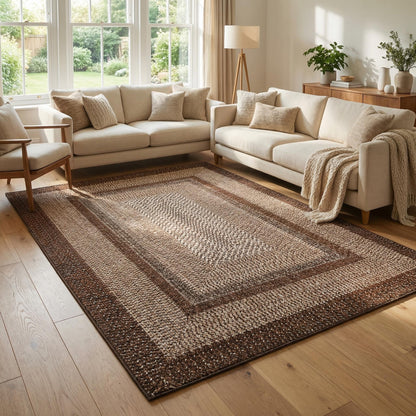 MilleLoom Braided Print Washable Rug 8x10 Area Rugs for Living Room Soft Bedroom Rug Stain-Resistant Rustic Foldable Mat Non Slip Low Pile Farmhouse Carpet for Dining Nursery Cottage Office Brown