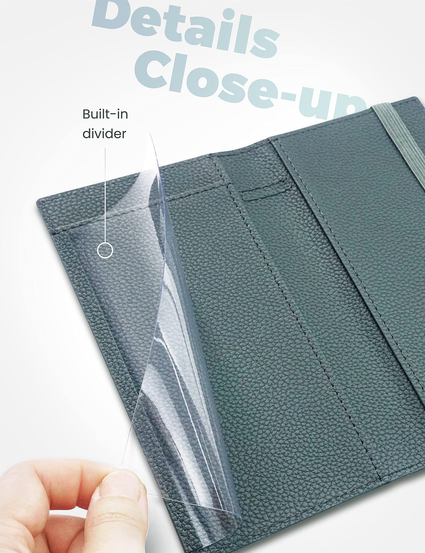 Yarnic Checkbook Cover for Personal Checkbook, Checkbook Holder with Pen Holder & Built-in Clear Plastic Divider for Duplicate Checks (Grey Green)