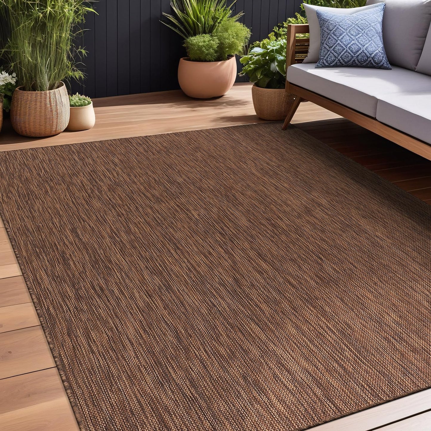 Beverly Rug Indoor Outdoor Rug 5x7, Washable Outside Carpet for Patio, Deck, Porch, Solid Modern Area Rug, Water Resistant, Gold Brown