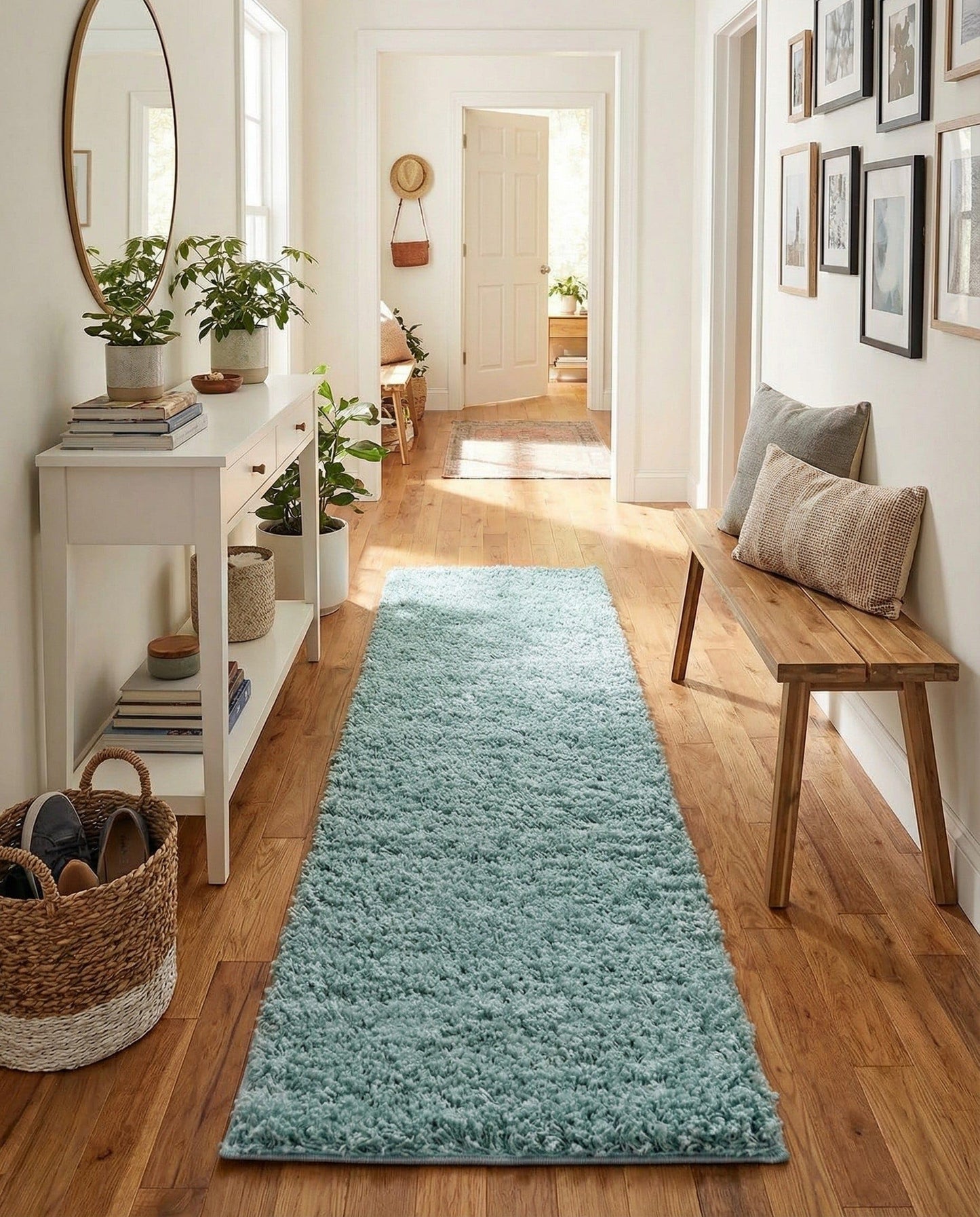 Rugs.com - Everyday Shag Rug – 13 Ft Runner Turquoise Shag Rug – Plush 1.25" High Pile, Stain-Resistant, Easy-Clean Runner for Hallways, Entryways, and Kids Playrooms
