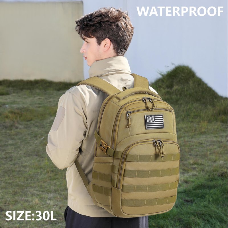 Wotony Military tactical backpack, backpack for men black small tactical assault bag (Khaki, 20 inch)