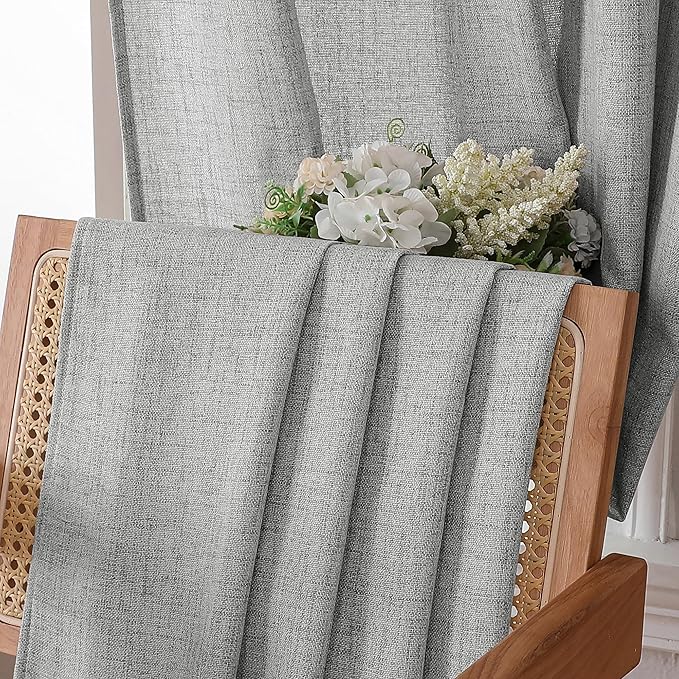 Tollpiz Linen Curtain Living Room Rod Pocket Semi Sheer Curtains Burlap Light Filtering Thick Linen Drape for Bedroom, 54 x 72 inches Long, Silver Grey, Set of 2 Panels
