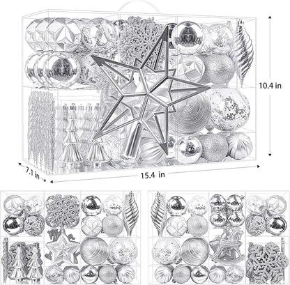 SHareconn 100pcs Christmas Tree Decorations Ornaments Set, Shatterproof Plastic Baubles Decorative Balls for Xmas Tree Decor Holiday Wedding Party, Sliver