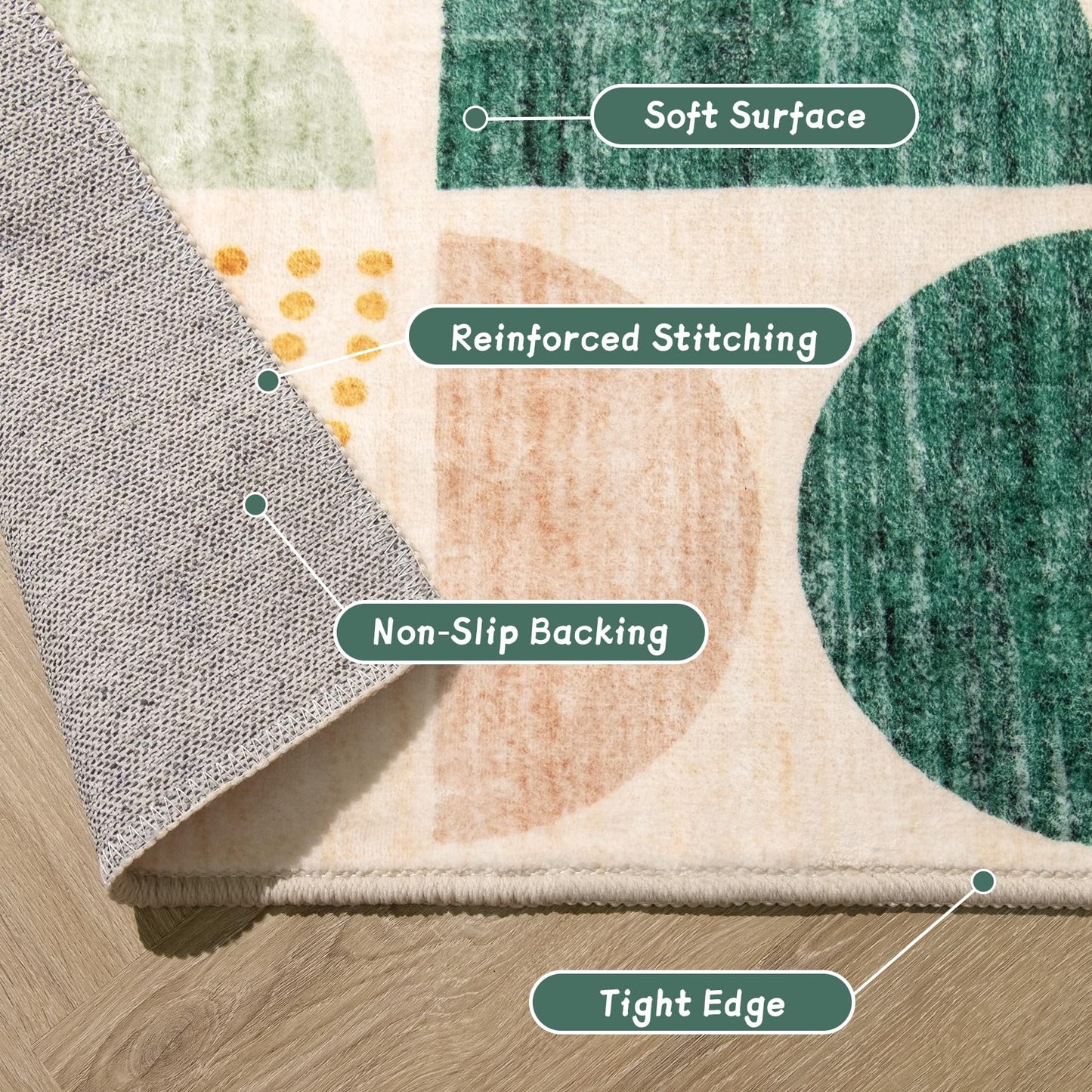 MUJOO Green Runner Rug Washable,Boho 2x8 Area Rugs for Hallways Kitchen Bedroom Entryway Bathroom,Non Slip Carpet Long Mat Indoor,Soft Modern Abstract Sage Green