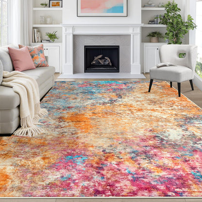 8x10 Area Rugs for Living Room Rug Washable: Abstract Large Rug for Dining Room Bedroom Carpet Non Slip 8 by 10 Indoor Modern Nursery Home Office Colorful