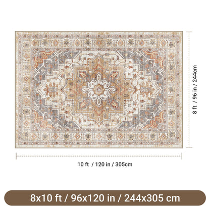 befbee Washable Area Rug 8x10, Large Soft Rugs for Living Room Stain Resistant Non-Slip Backing Rugs for Bedroom, Vintage Clearance Large Area Rug (Turmeric/Grey,8'x10')