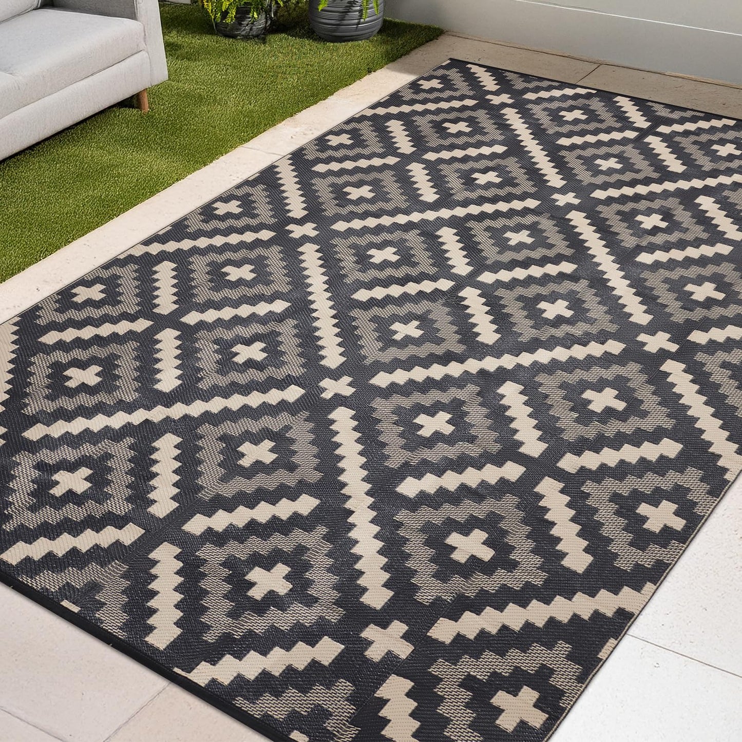 YONILE Outdoor Rug Waterproof for Patio,5x8 ft Outdoor Plastic Straw Rug,Reversible Plastic Area Rugs Mat Outside Carpet for RV, Deck, Porch, Picnic, Beach, Balcony
